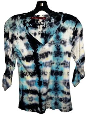 Blue Tie-Dye V-Neck Women's Top sz XS